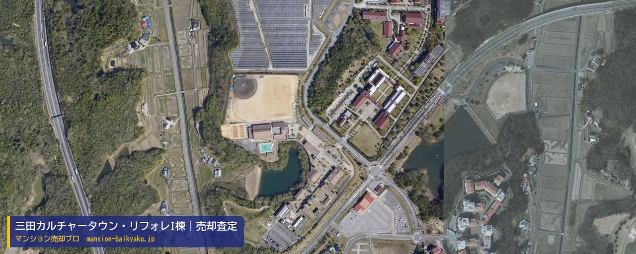 三田カルチャータウン・リフォレI棟の売却査定・買取価格｜三田市学園（マンション売却プロ作成の航空写真（町の中心））