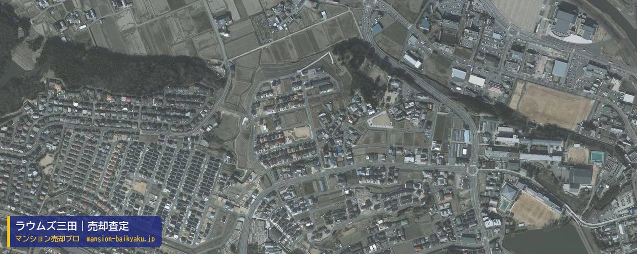 ラウムズ三田の売却査定・買取価格｜三田市天神（マンション売却プロ作成の航空写真（町の中心））