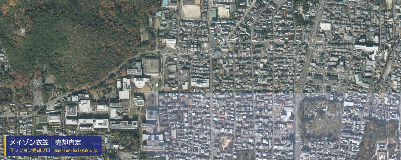メイゾン衣笠の売却査定・買取価格｜京都市北区衣笠大祓町（マンション売却プロ作成の航空写真（町の中心））