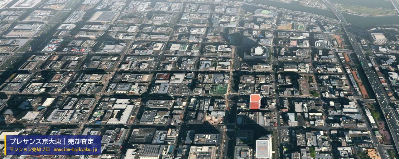 プレサンス京大東の売却査定・買取価格｜京都市左京区浄土寺西田町（マンション売却プロ作成の建物を立体で示した航空写真）