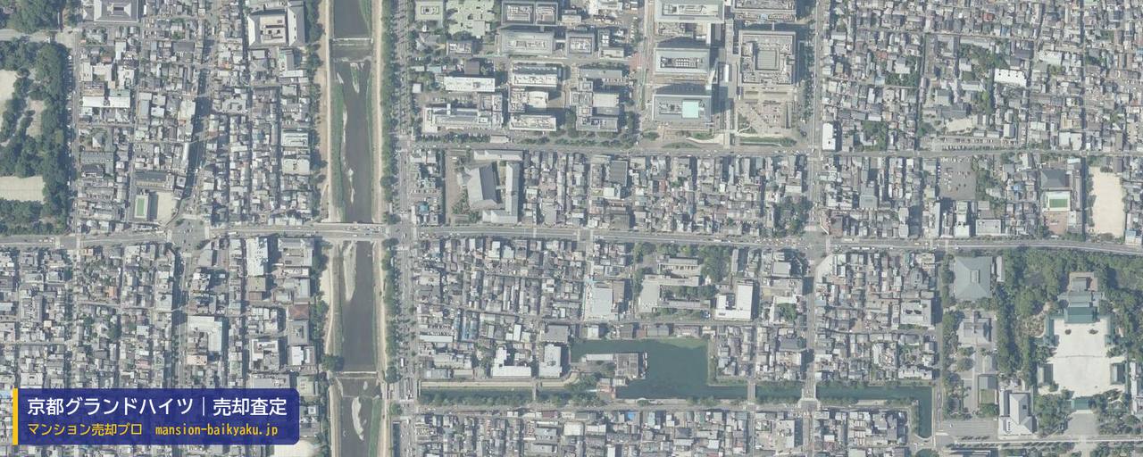 京都グランドハイツの売却査定・買取価格｜京都市左京区聖護院円頓美町（マンション売却プロ作成の航空写真（町の中心））