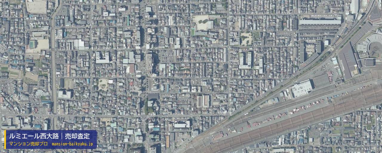 ルミエール西大路の売却査定・買取価格｜京都市下京区七条御所ノ内西町（マンション売却プロ作成の航空写真（町の中心））