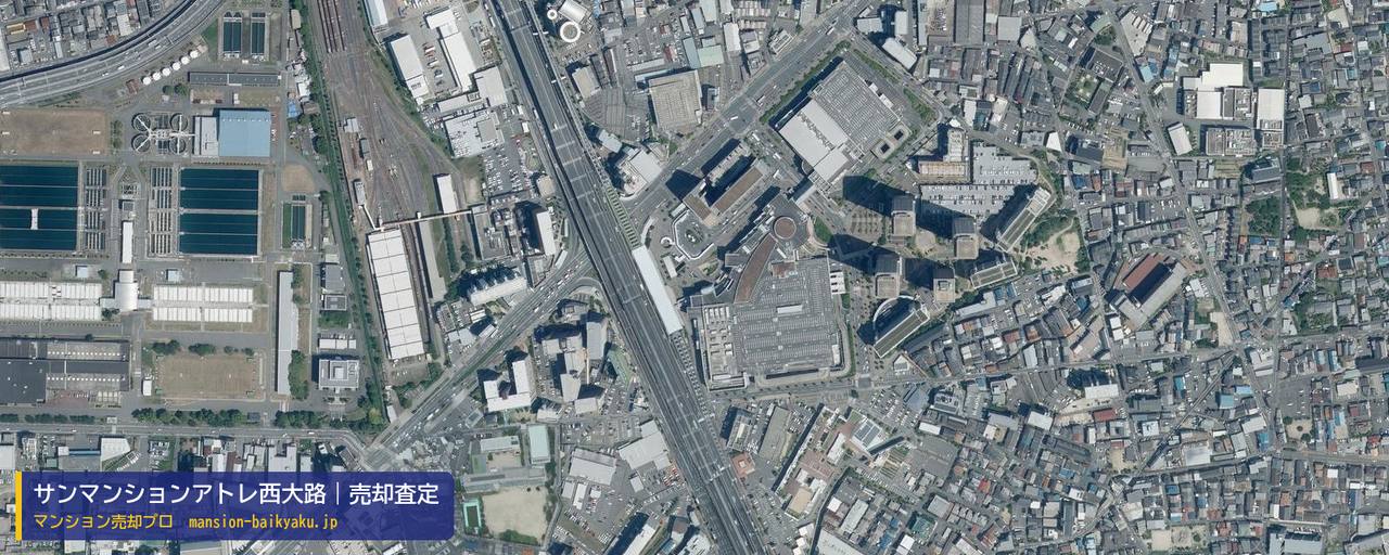 サンマンションアトレ西大路の売却査定・買取価格｜京都市下京区七条御所ノ内中町（マンション売却プロ作成の航空写真（町の中心））