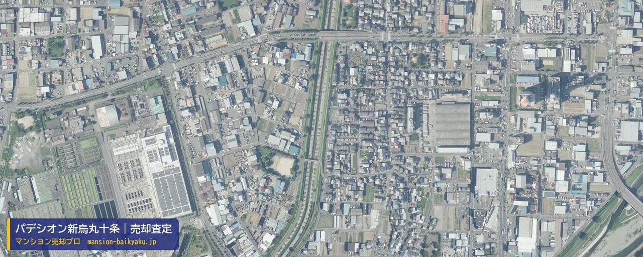パデシオン新烏丸十条の売却査定・買取価格｜京都市南区上鳥羽勧進橋町（マンション売却プロ作成の航空写真（町の中心））