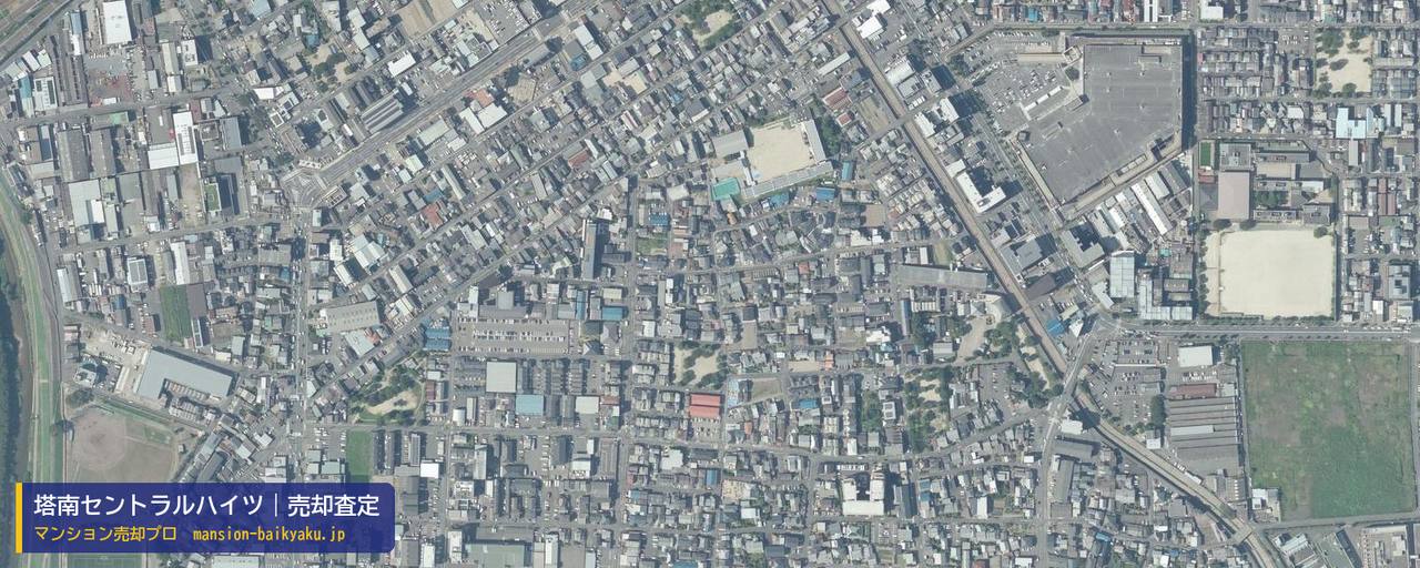塔南セントラルハイツの売却査定・買取価格｜京都市南区吉祥院蒔絵町（マンション売却プロ作成の航空写真（町の中心））