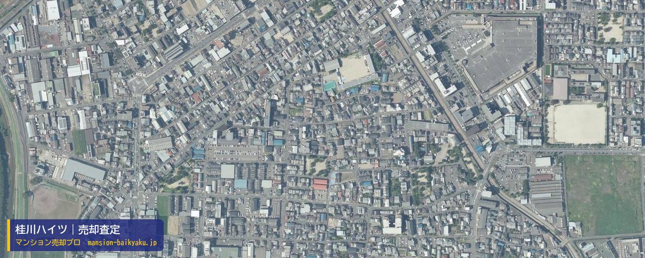桂川ハイツの売却査定・買取価格｜京都市南区吉祥院石原長田町（マンション売却プロ作成の航空写真（町の中心））