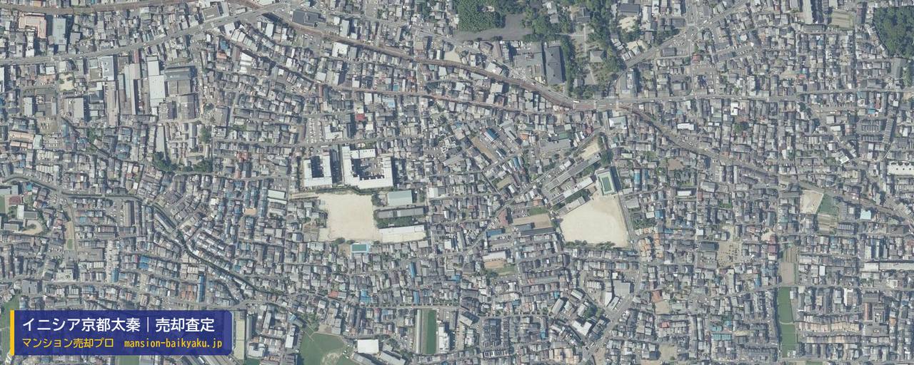 イニシア京都太秦の売却査定・買取価格｜京都市右京区太秦蜂岡町（マンション売却プロ作成の航空写真（町の中心））