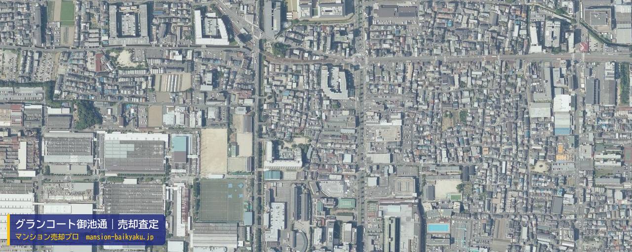 グランコート御池通の売却査定・買取価格｜京都市右京区山ノ内御堂殿町（マンション売却プロ作成の航空写真（町の中心））
