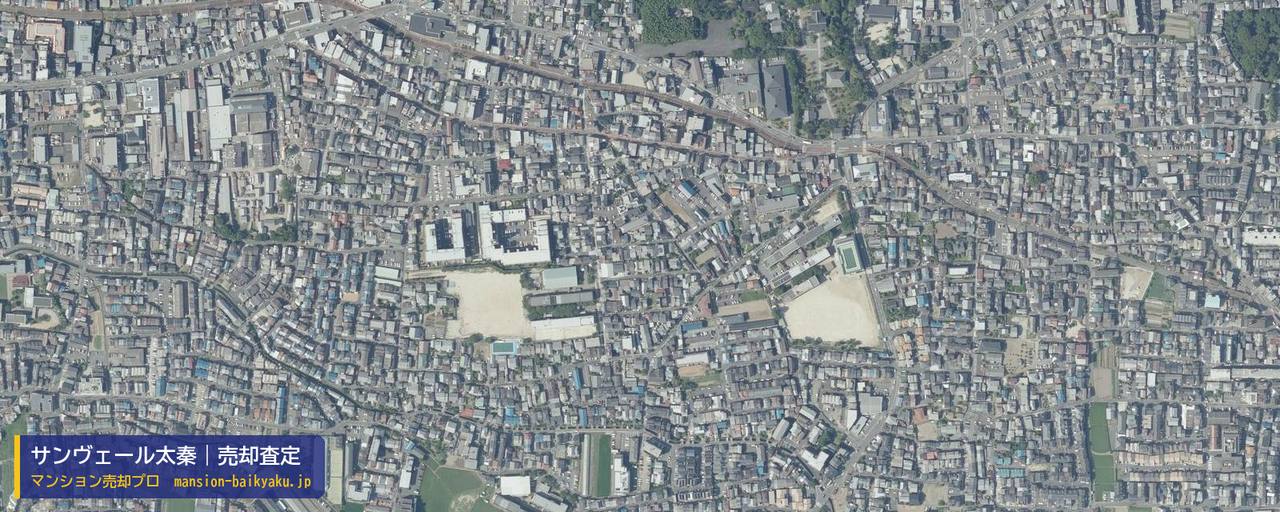 サンヴェール太秦の売却査定・買取価格｜京都市右京区太秦多藪町（マンション売却プロ作成の航空写真（町の中心））