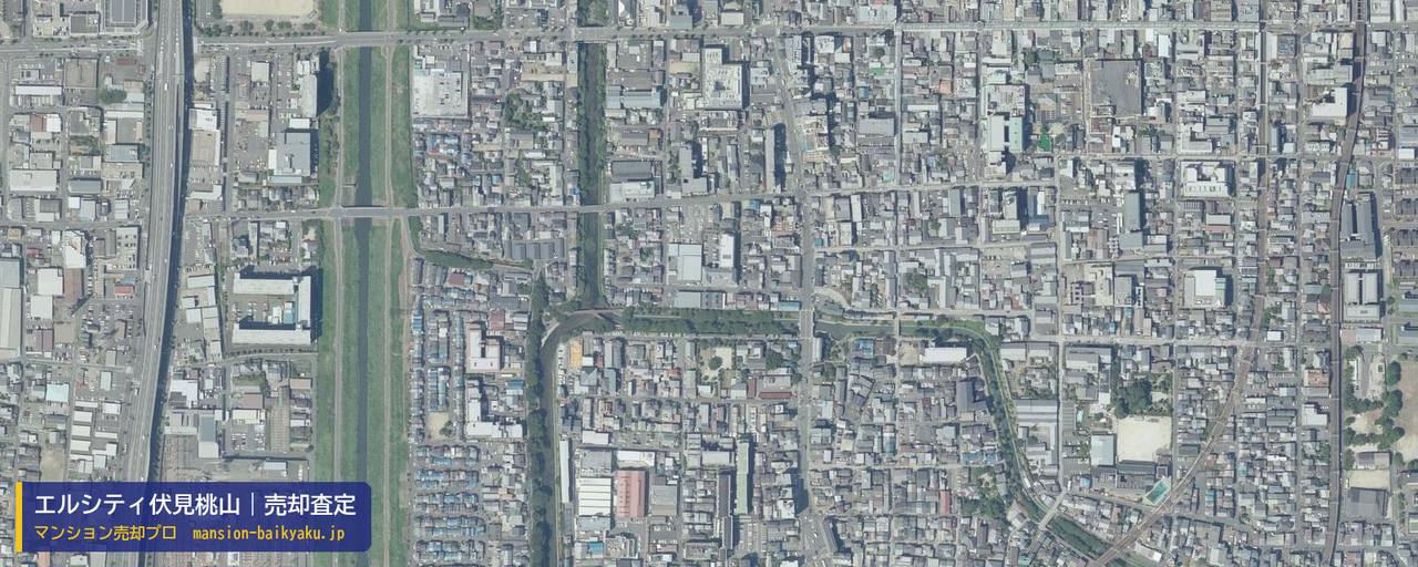 エルシティ伏見桃山の売却査定・買取価格｜京都市伏見区南浜学区（マンション売却プロ作成の航空写真（町の中心））