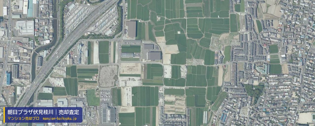 朝日プラザ伏見桂川の売却査定・買取価格｜京都市伏見区久我本町（マンション売却プロ作成の航空写真（町の中心））