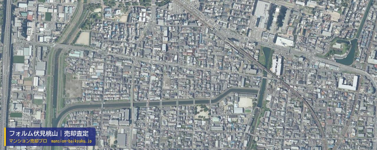 フォルム伏見桃山の売却査定・買取価格｜京都市伏見区住吉学区（マンション売却プロ作成の航空写真（町の中心））