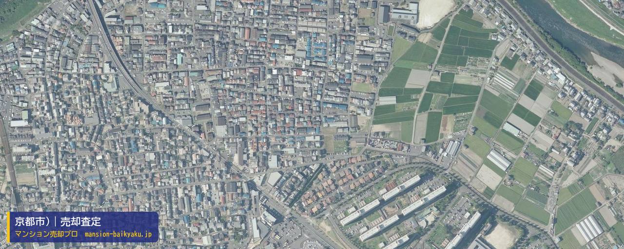 京都市)の売却査定・買取価格｜京都市伏見区向島津田町（マンション売却プロ作成の航空写真（町の中心））