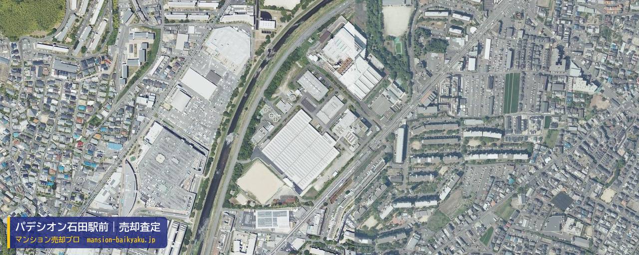 パデシオン石田駅前の売却査定・買取価格｜京都市伏見区石田森東町（マンション売却プロ作成の航空写真（町の中心））