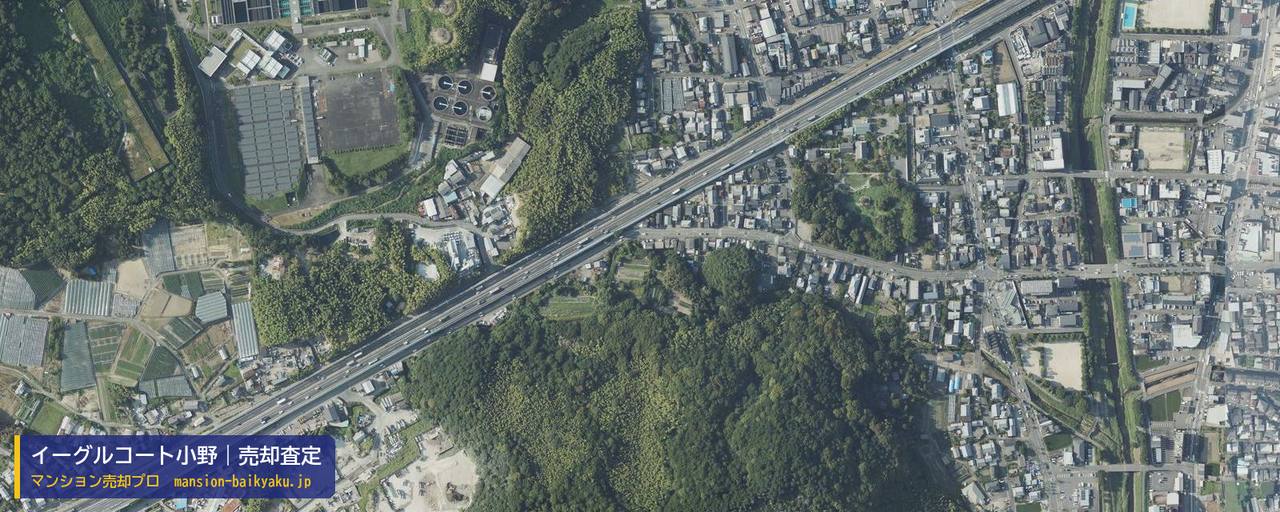 イーグルコート小野の売却査定・買取価格｜京都市山科区小野鐘付田町（マンション売却プロ作成の航空写真（町の中心））