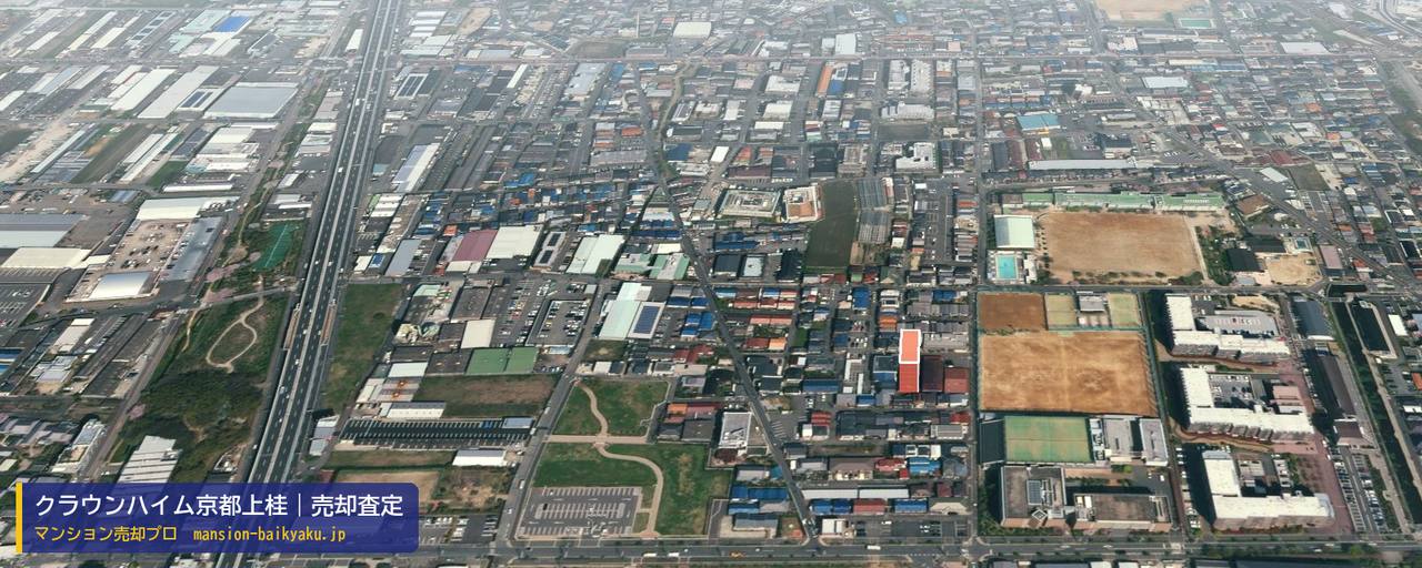 クラウンハイム京都上桂の売却査定・買取価格｜京都市西京区上桂前川町（マンション売却プロ作成の建物を立体で示した航空写真）