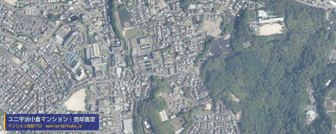 ユニ宇治小倉マンションの売却査定・買取価格｜宇治市宇治（マンション売却プロ作成の航空写真（町の中心））