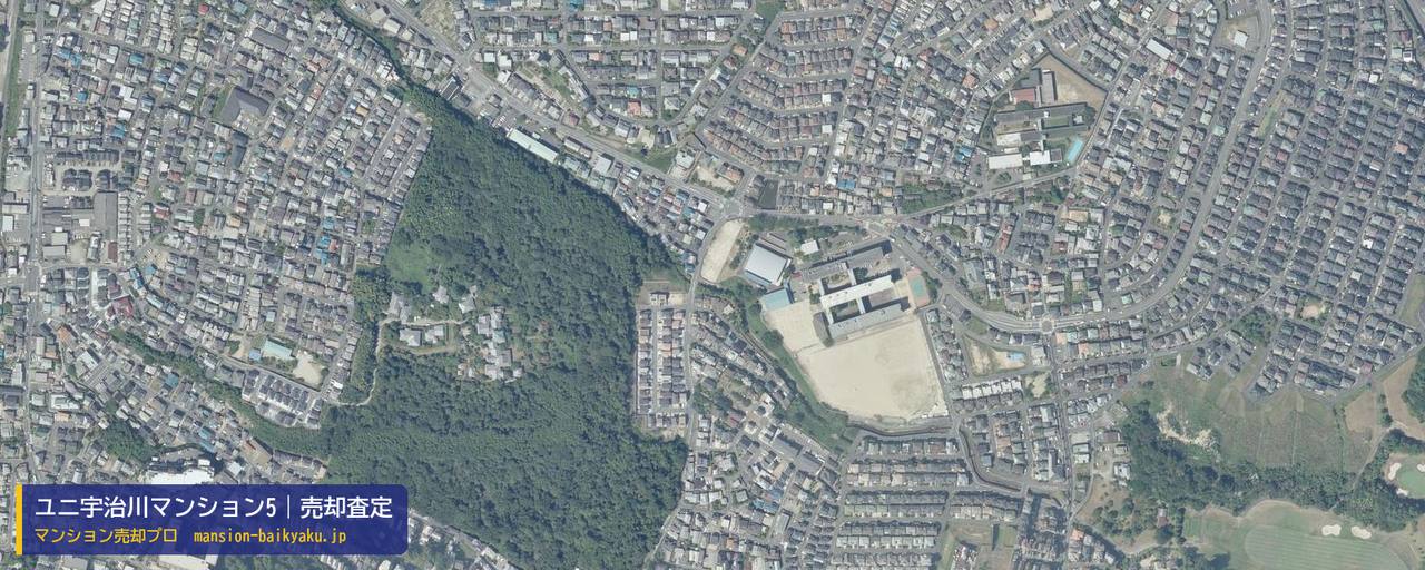 ユニ宇治川マンション5の売却査定・買取価格｜宇治市木幡（マンション売却プロ作成の航空写真（町の中心））