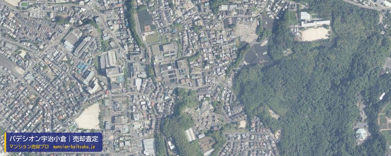 パデシオン宇治小倉の売却査定・買取価格｜宇治市宇治（マンション売却プロ作成の航空写真（町の中心））