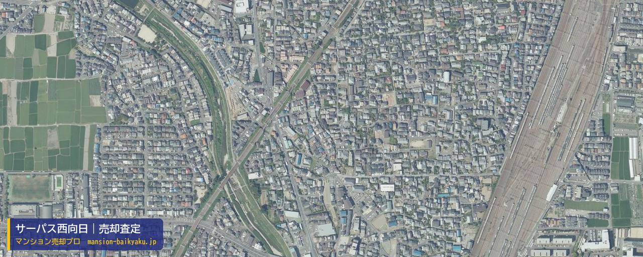 サーパス西向日の売却査定・買取価格｜向日市上植野町（マンション売却プロ作成の航空写真（町の中心））