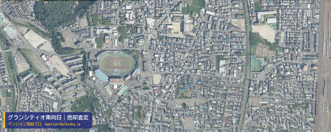 グランシティオ東向日の売却査定・買取価格｜向日市寺戸町（マンション売却プロ作成の航空写真（町の中心））