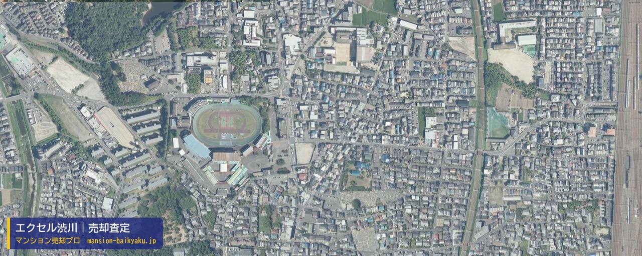 エクセル渋川の売却査定・買取価格｜向日市寺戸町（マンション売却プロ作成の航空写真（町の中心））