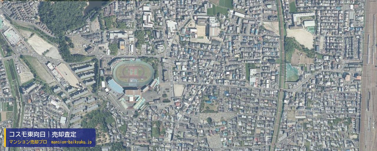 コスモ東向日の売却査定・買取価格｜向日市寺戸町（マンション売却プロ作成の航空写真（町の中心））