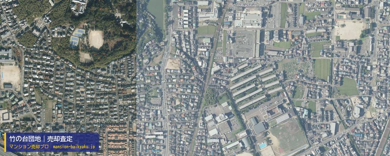 竹の台団地の売却査定・買取価格｜長岡京市竹の台（マンション売却プロ作成の航空写真（町の中心））
