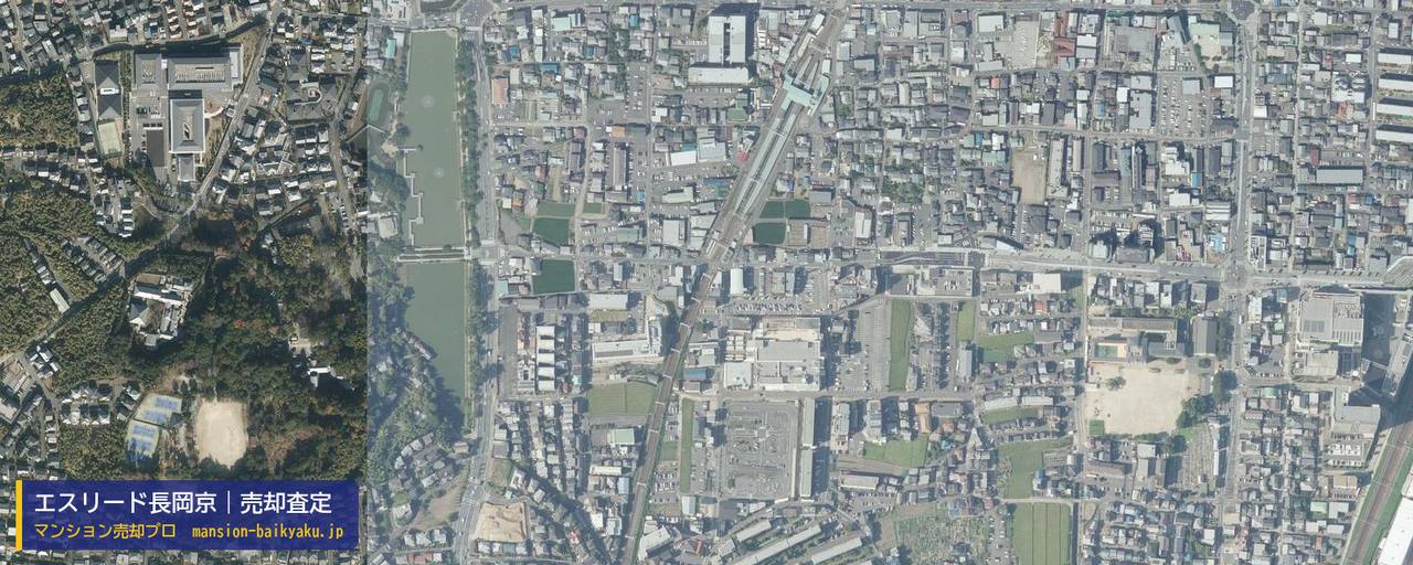 エスリード長岡京の売却査定・買取価格｜長岡京市開田（マンション売却プロ作成の航空写真（町の中心））