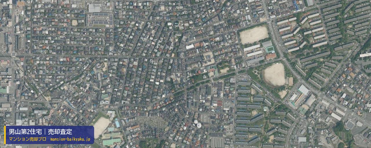 男山第2住宅の売却査定・買取価格｜八幡市男山（マンション売却プロ作成の航空写真（町の中心））