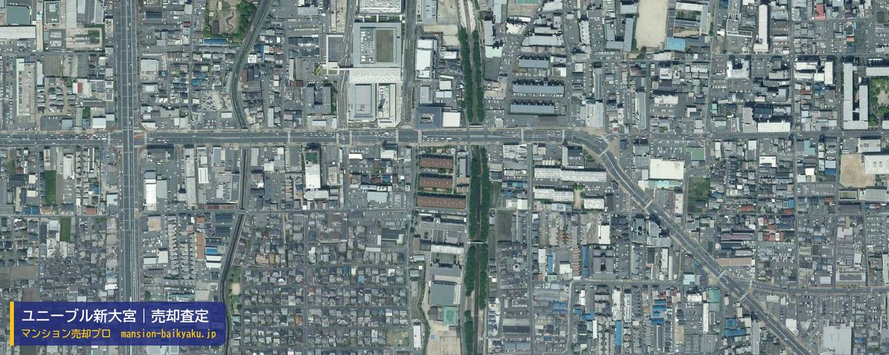 ユニーブル新大宮の売却査定・買取価格｜奈良市三条栄町（マンション売却プロ作成の航空写真（町の中心））