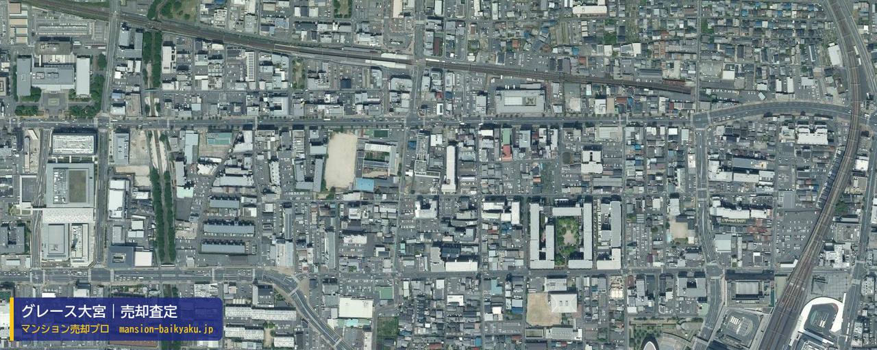 グレース大宮の売却査定・買取価格｜奈良市大宮町（マンション売却プロ作成の航空写真（町の中心））
