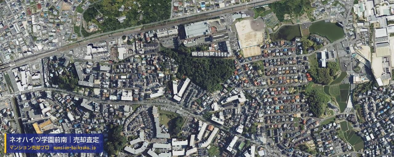 ネオハイツ学園前南の売却査定・買取価格｜奈良市学園中（マンション売却プロ作成の航空写真（町の中心））