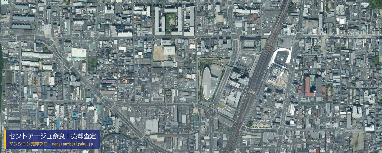 セントアージュ奈良の売却査定・買取価格｜奈良市三条本町（マンション売却プロ作成の航空写真（町の中心））