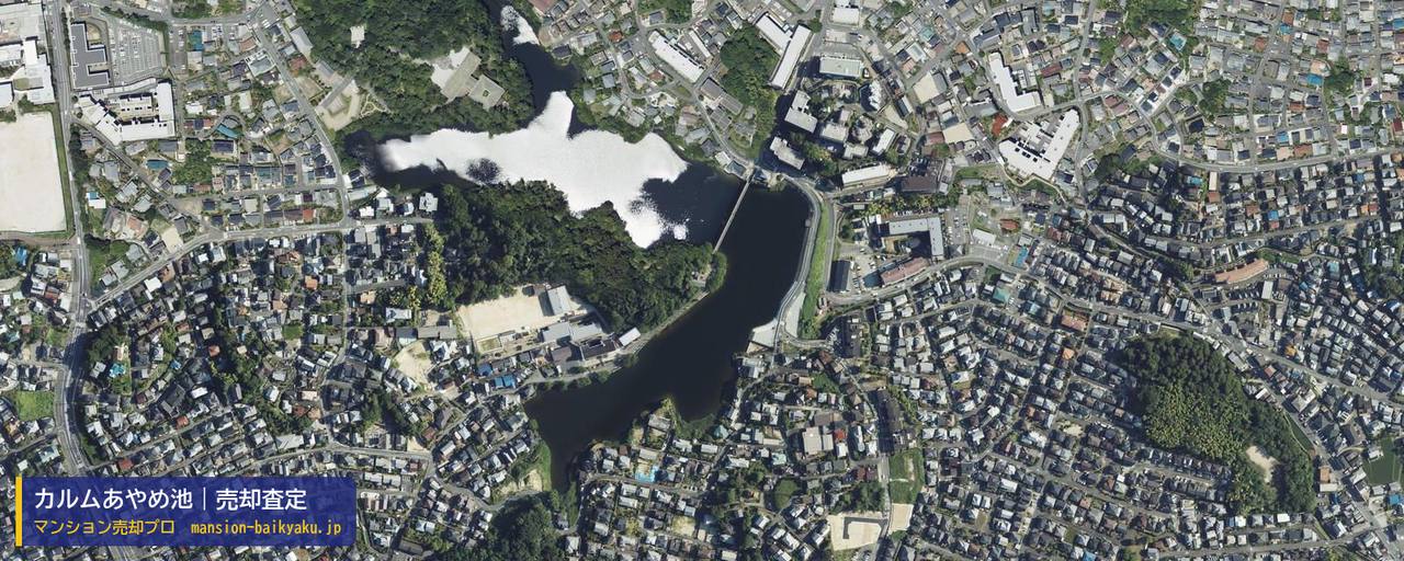カルムあやめ池の売却査定・買取価格｜奈良市あやめ池南（マンション売却プロ作成の航空写真（町の中心））