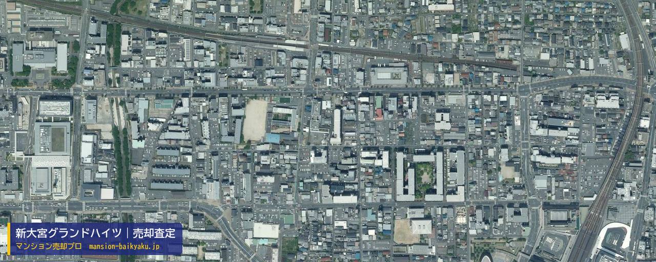 新大宮グランドハイツの売却査定・買取価格｜奈良市大宮町（マンション売却プロ作成の航空写真（町の中心））