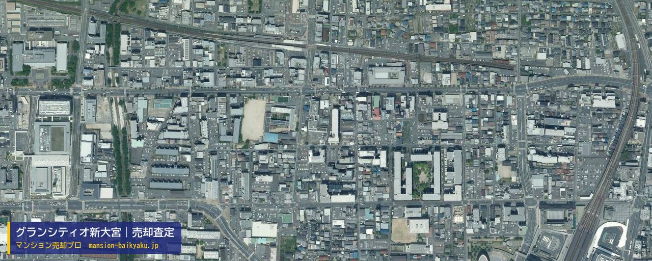 グランシティオ新大宮の売却査定・買取価格｜奈良市大宮町（マンション売却プロ作成の航空写真（町の中心））