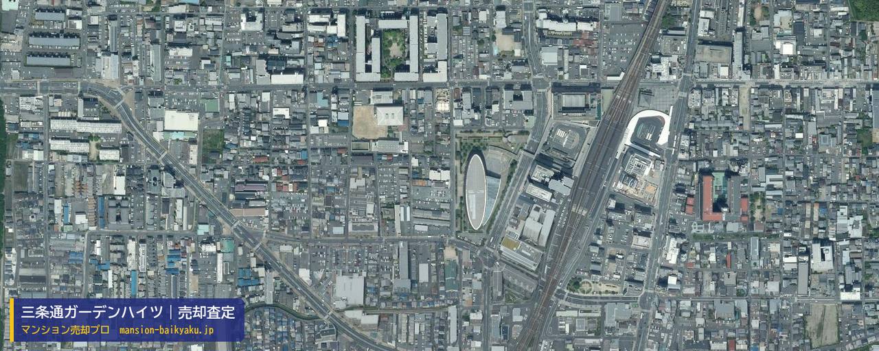 三条通ガーデンハイツの売却査定・買取価格｜奈良市三条本町（マンション売却プロ作成の航空写真（町の中心））
