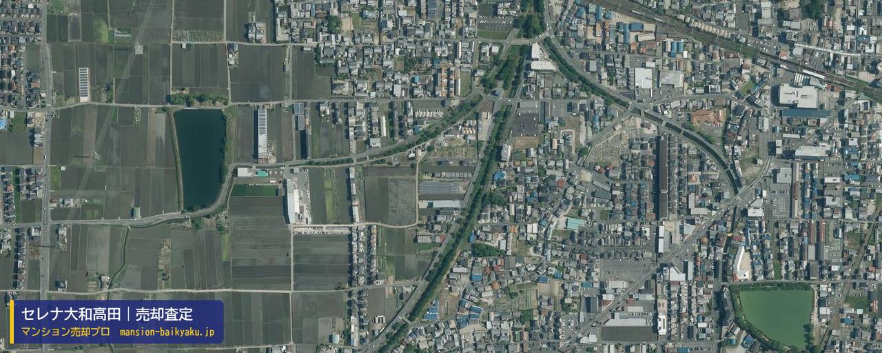 セレナ大和高田の売却査定・買取価格｜大和高田市春日町（マンション売却プロ作成の航空写真（町の中心））