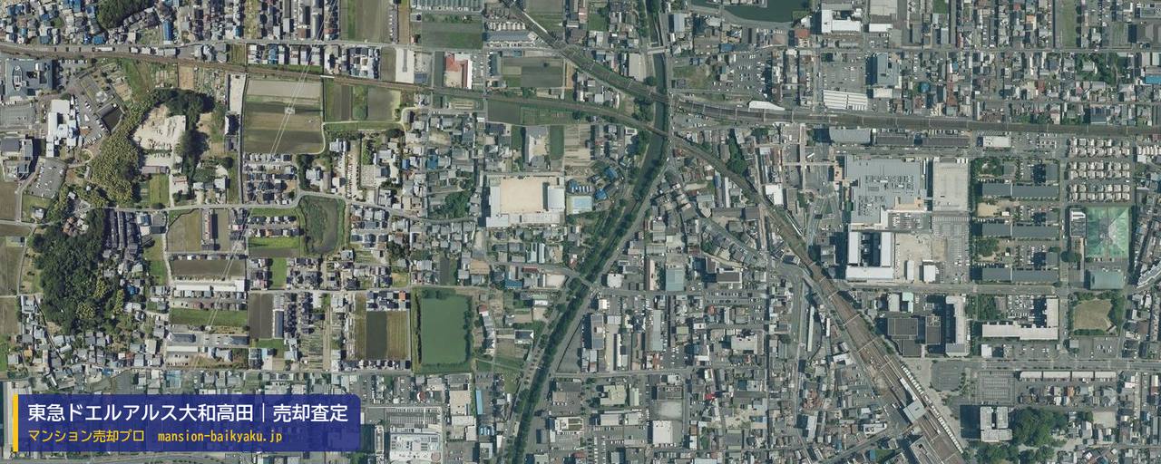 東急ドエルアルス大和高田の売却査定・買取価格｜大和高田市北本町（マンション売却プロ作成の航空写真（町の中心））