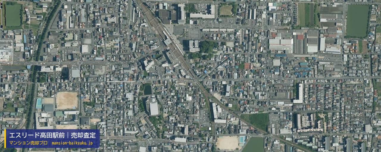 エスリード高田駅前の売却査定・買取価格｜大和高田市三和町（マンション売却プロ作成の航空写真（町の中心））
