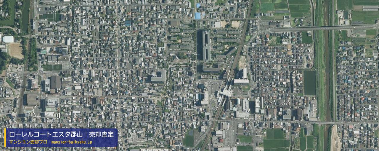 ローレルコートエスタ郡山の売却査定・買取価格｜大和郡山市高田町（マンション売却プロ作成の航空写真（町の中心））