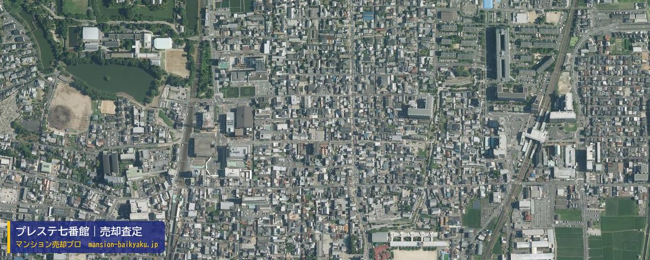 プレステ七番館の売却査定・買取価格｜大和郡山市材木町（マンション売却プロ作成の航空写真（町の中心））
