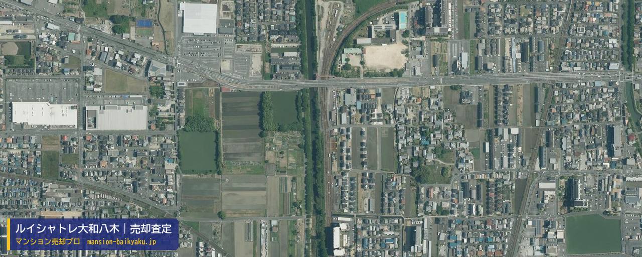 ルイシャトレ大和八木の売却査定・買取価格｜橿原市上品寺町（マンション売却プロ作成の航空写真（町の中心））