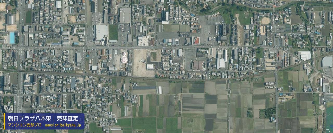 朝日プラザ八木東の売却査定・買取価格｜橿原市法花寺町（マンション売却プロ作成の航空写真（町の中心））