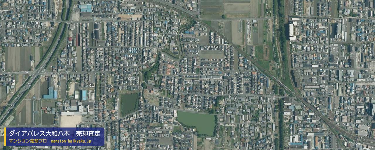 ダイアパレス大和八木の売却査定・買取価格｜橿原市地黄町（マンション売却プロ作成の航空写真（町の中心））