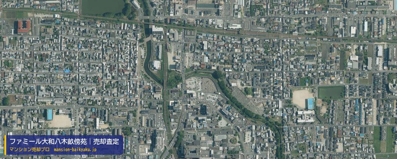 ファミール大和八木畝傍苑の売却査定・買取価格｜橿原市南八木町（マンション売却プロ作成の航空写真（町の中心））