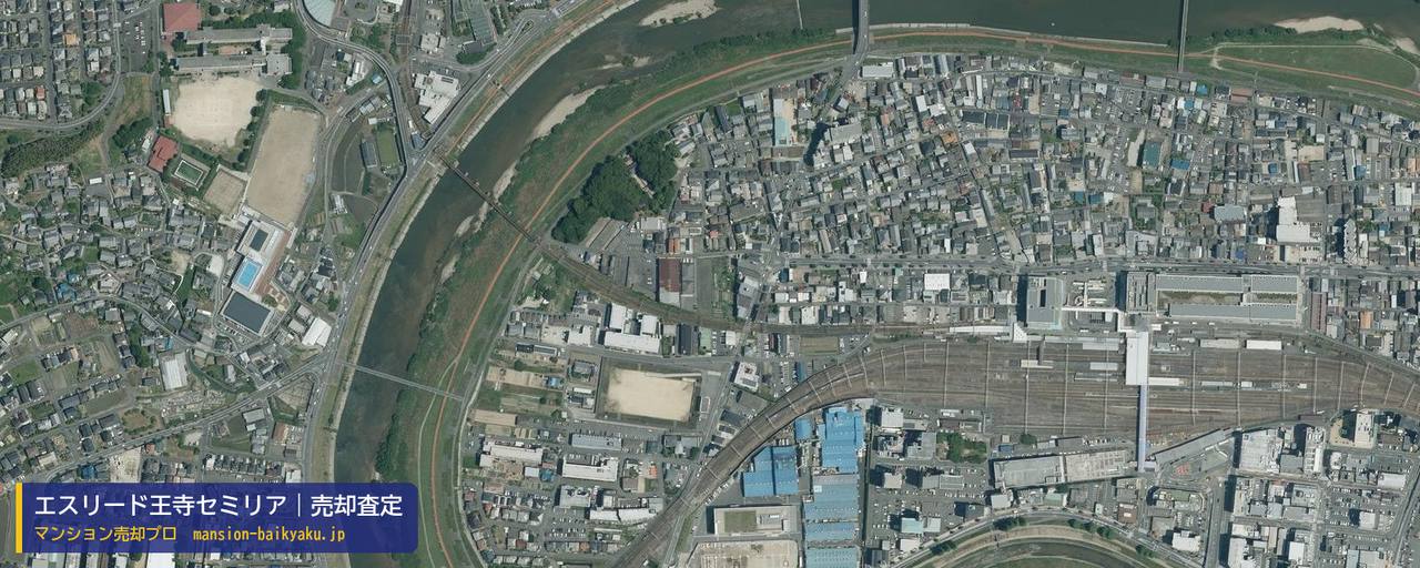 エスリード王寺セミリアの売却査定・買取価格｜北葛城郡王寺町久度（マンション売却プロ作成の航空写真（町の中心））