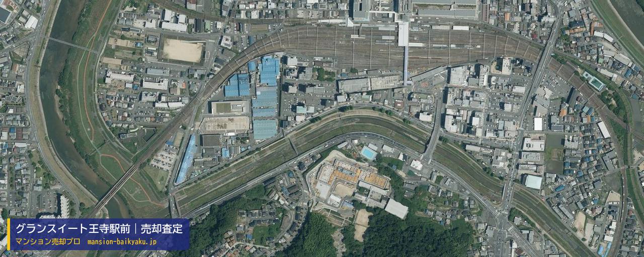 グランスイート王寺駅前の売却査定・買取価格｜北葛城郡王寺町王寺（マンション売却プロ作成の航空写真（町の中心））