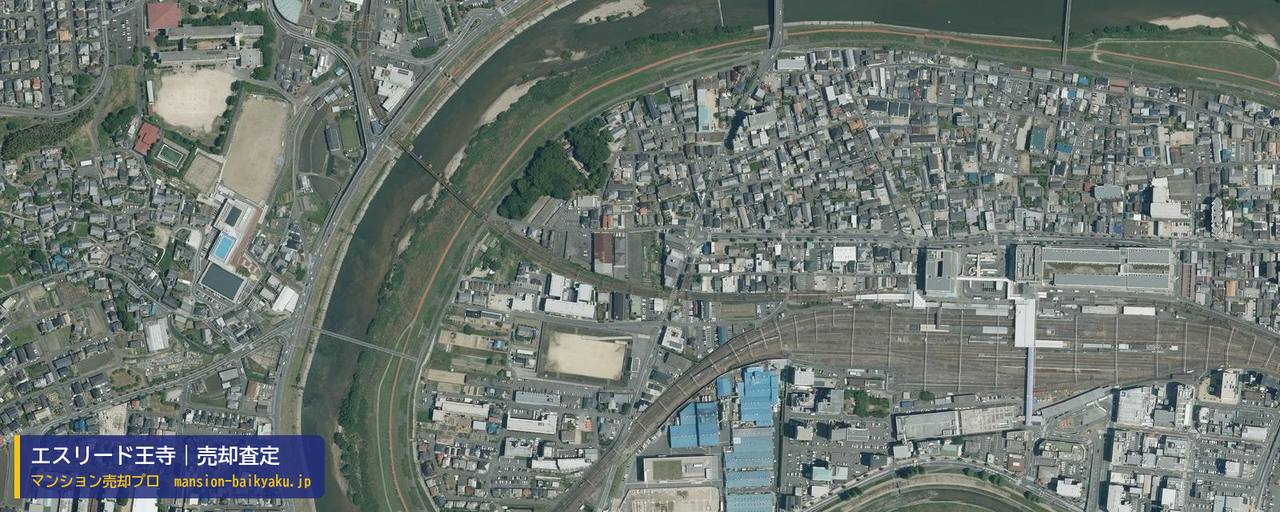 エスリード王寺の売却査定・買取価格｜北葛城郡王寺町久度（マンション売却プロ作成の航空写真（町の中心））